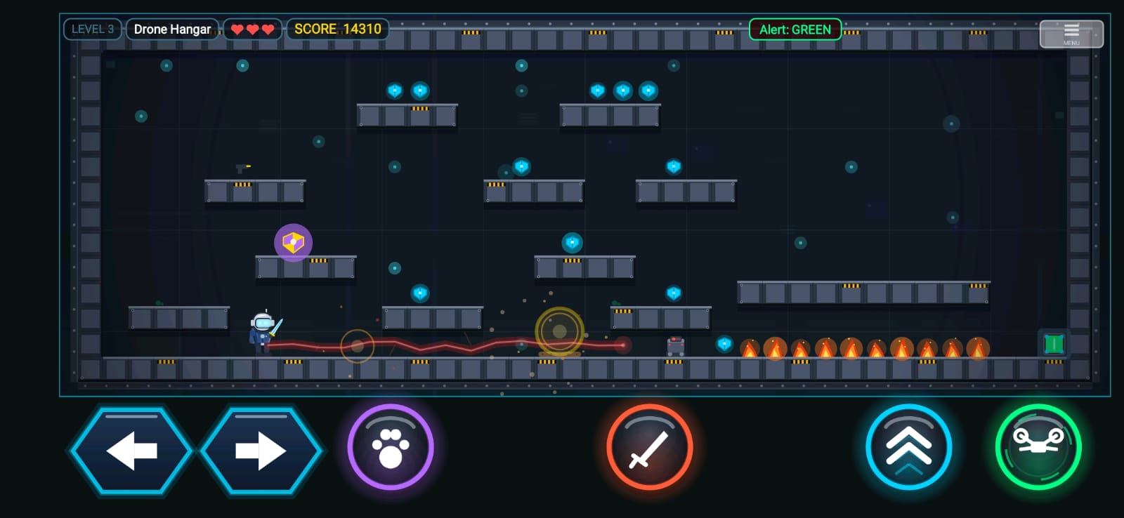 Drone Alert trap-filled platforming level